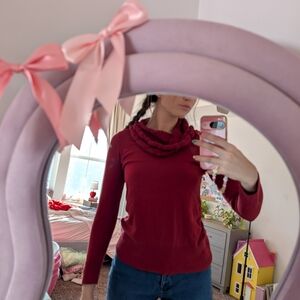 Deep Red Crochet Cowl Neck Sweater Size Large